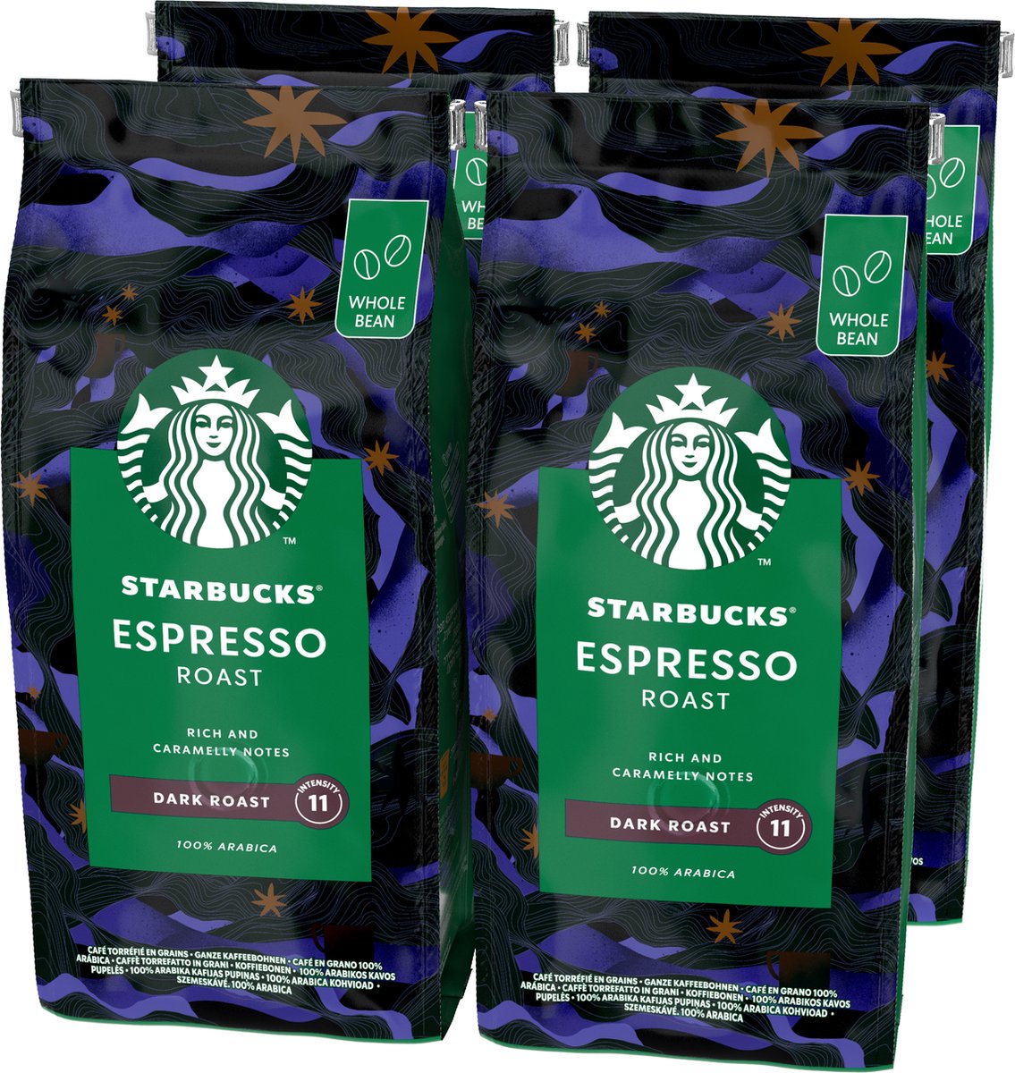 Grains de café torréfiés expresso Starbucks - 4 sachets x 450g