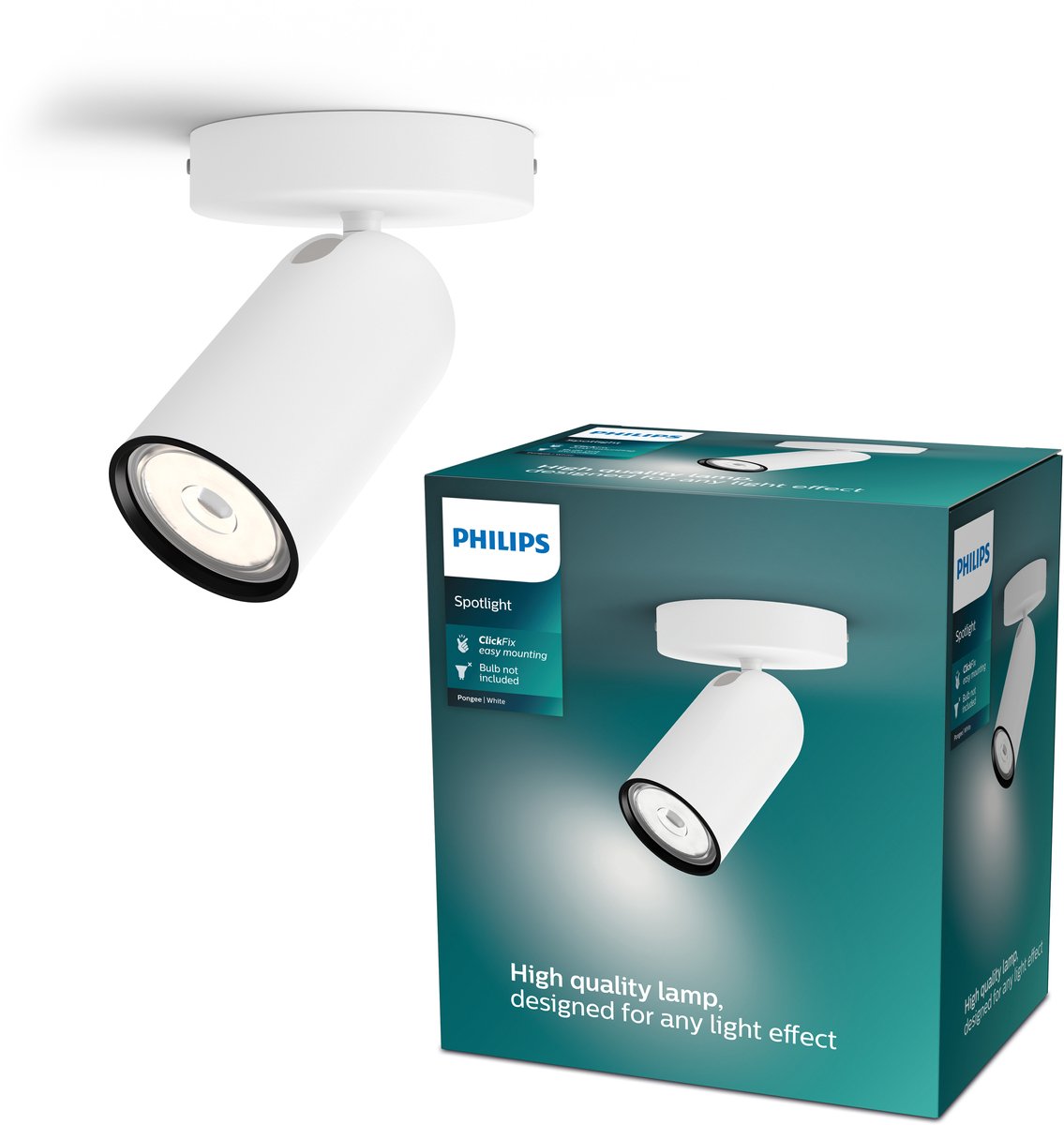 Philips led philips pongee opbouwspot - 1-lichts - wit
