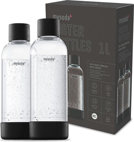 Mysoda - lot de 2 bouteilles réutilisables de 1 litre - noir - adapté aux appareils