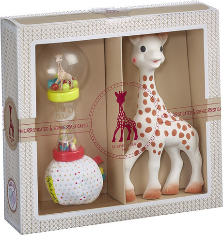 Coffret cadeau sophistiqué Sophie la girafe - jouets pour bébé - hochet maracas - cadeau maternité - cadeau baby shower - 4 pièces