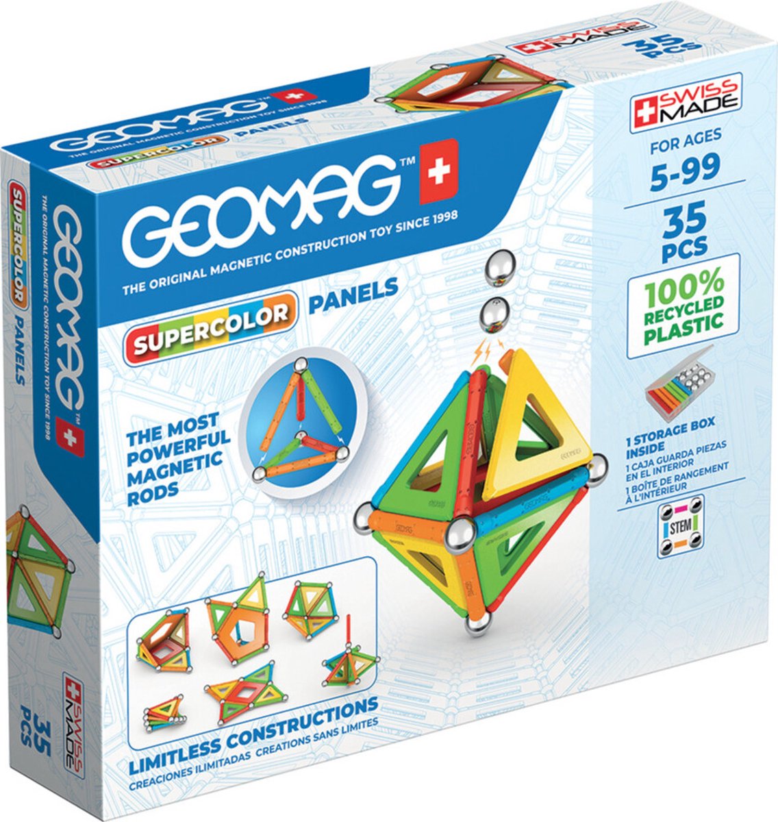Panneaux super couleurs Geomag recyclés, 35 pcs.