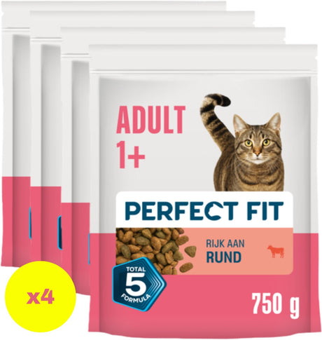 Nourriture pour chat Perfect Fit - adulte actif - bœuf - 4x750g