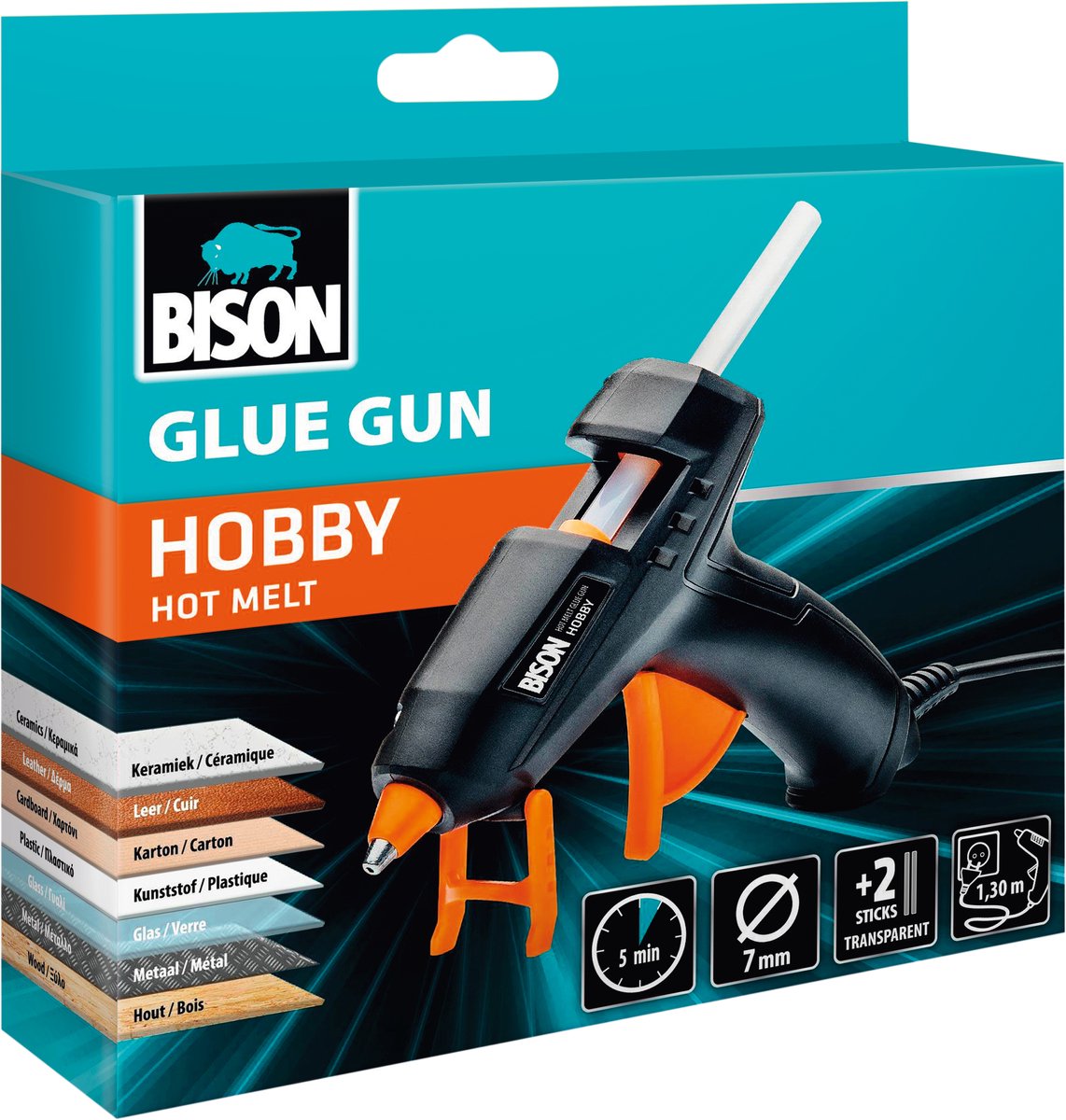 Pistolet à colle Bison hobby - pistolet à colle thermofusible, hobby et créatif, colle très rapidement, pour divers matériaux, plastique, textile, carton, céramique, verre, mutuel et combinaison