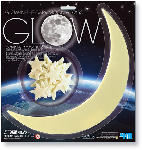 4m autocollants phosphorescents - lune et étoiles - 12 étoiles - 3 tailles - décoration murale enfants - 3+