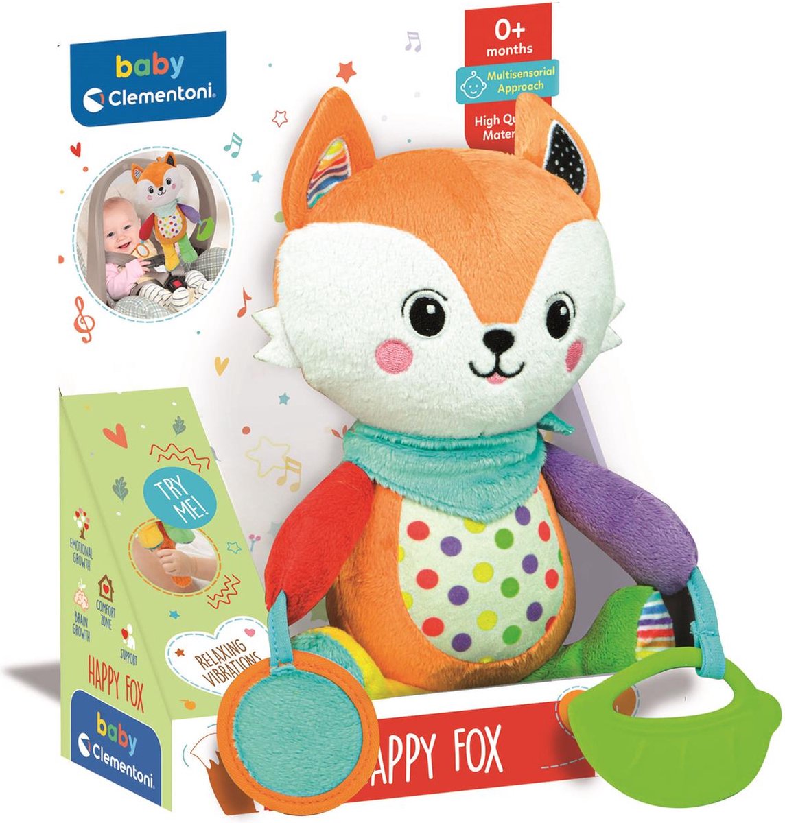 Clementoni bébé - renard heureux - peluche renard - peluche interactive - extra doux