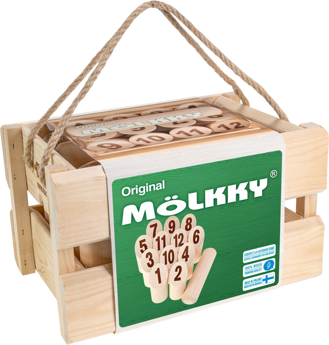 Tactic mölkky - jeu d'attraper et de lancer - jeu de lancer en bois finlandais original dans un étui de transport en bois de luxe - bois de bouleau durable - avec application de notation gratuite