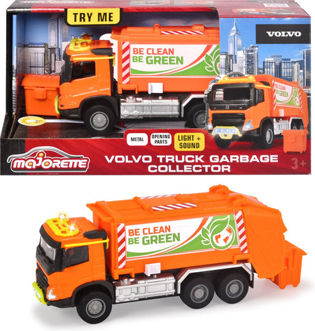 Majorette grande série - camion poubelle volvo - métal - son et lumière - 18 cm - véhicule jouet