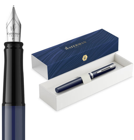 Stylo plume à impression Waterman | plume moyenne pour stylo plume avec recharge d'encre bleue | peinture bleue finition palladiée | coffret cadeau