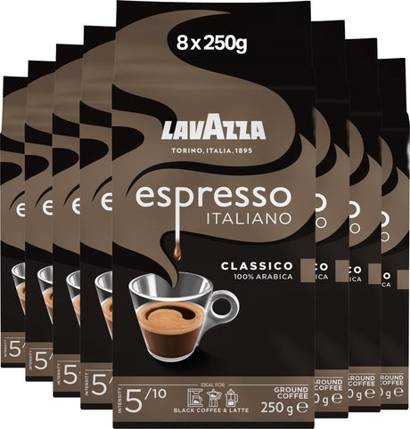 Café filtre Lavazza espresso Italiano Classico - café moulu - mélange de grains Arabica Robusta - intensité 5 10 - 8 x 250 grammes