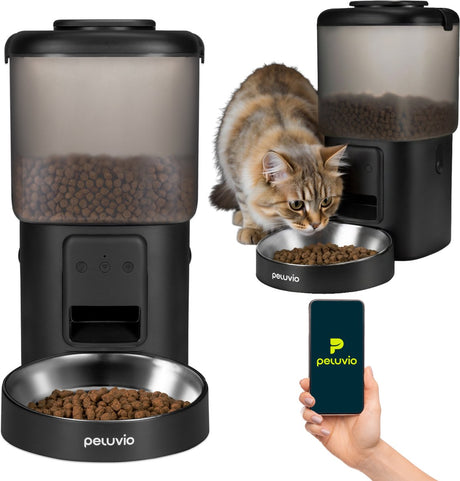 Peluvio crispy avec application - gamelle automatique pour chat et chien - 4,5l croquettes 5-15 mm - gamelle en acier inoxydable - batterie de secours - audio - mangeoire automatique - distributeur de nourriture