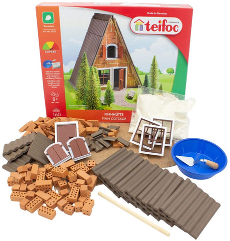 Kit de construction Teifoc ® – Cabane forestière finlandaise – 160 pièces – Véritables mini briques avec ciment, bol et truelle – Kit de construction pour enfants à partir de 6 ans