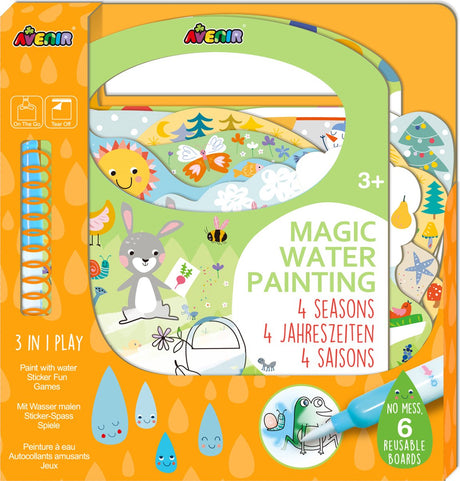 Peinture à l'eau magique Avenir : livre 4 saisons 21,7x2x22,7cm, 6 pages réutilisables avec jeu 3 en 1, 3+