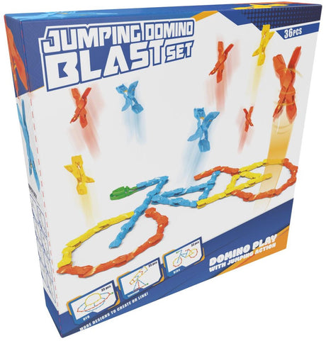 Eddy toys jumping domino blast set 36 stuks - domino spel kinderen met pop-up effect - springende domino set met actie - domino stunt set interactieve domino baan - kleurrijk bouwplezier