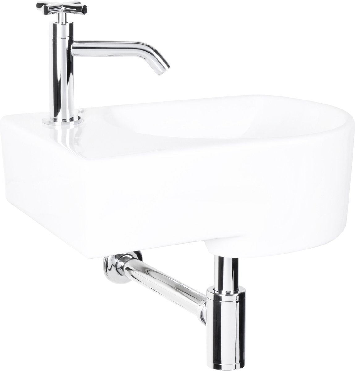 Differnz Apollo Fountain WC gauche - Set - Fontaine 41 x 27 cm avec robinet et siphon - Céramique - Blanc