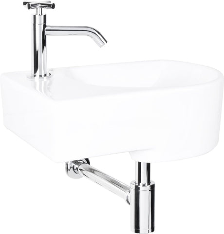 Differnz Apollo Fountain WC gauche - Set - Fontaine 41 x 27 cm avec robinet et siphon - Céramique - Blanc