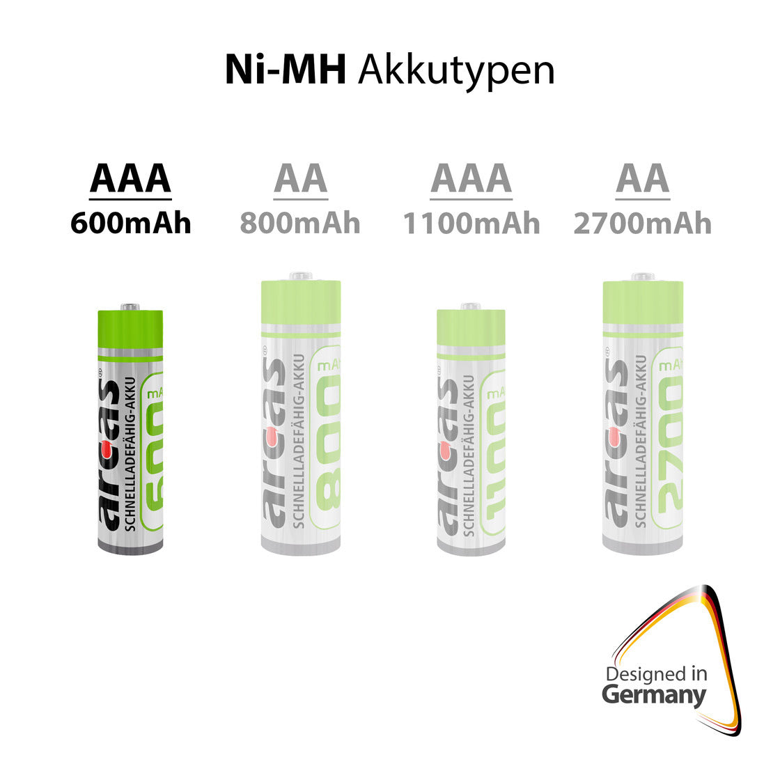 Batterisalg Europa Genopladelige batterier Arcas Genopladelig NIMH AAA HR03 600MAH, 2ST.