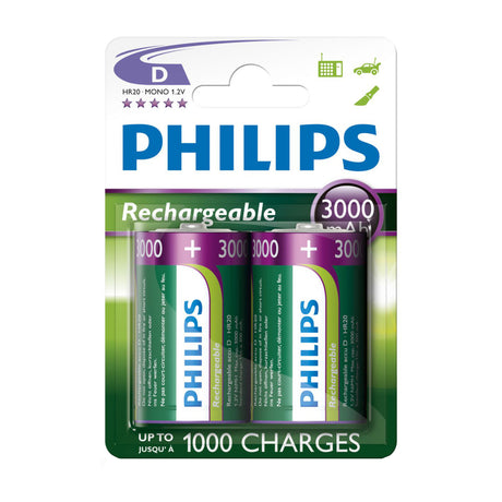 Ventes de batteries en Europe, batteries rechargeables philips rechargeables nimh d hr20 3000mah, 2 pièces.