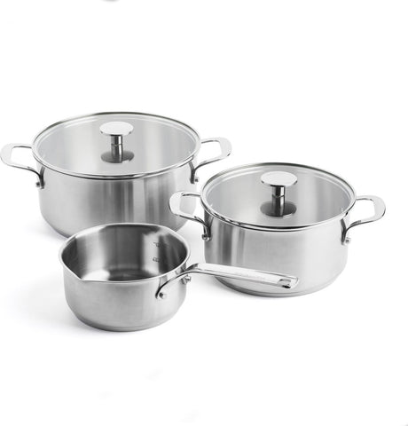 Kitchenaid ensemble de casseroles en acier inoxydable 5 pièces - 16 20 24 cm - 1,5 3,1 4,8 l - sans PFAS - ensemble de casseroles en acier inoxydable - ensemble de casseroles à induction - passe au four jusqu'à 220°c - avec couvercle en verre - argent