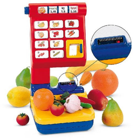 Petite balance de supermarché avec présentoir