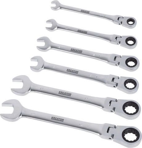 Kreator krt500014 jeu de clés polygonales à cliquet flexibles - 6 pièces - dans un support en plastique