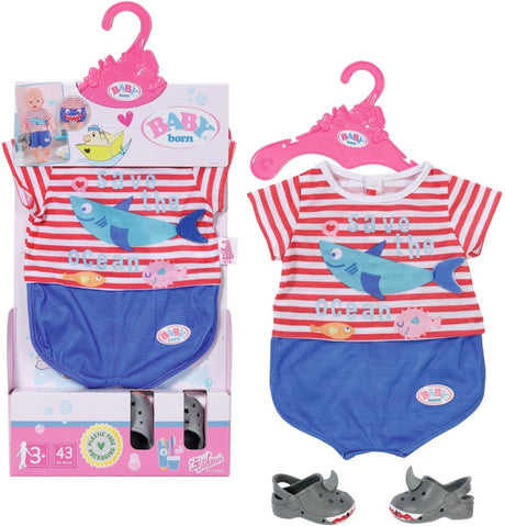 Pyjama de bain bébé né avec chaussures - accessoires pour poupées jusqu'à 43 cm - thème requin