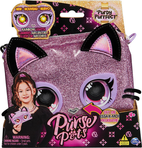 Sac à main pour animaux de compagnie - sac à bracelet - chaton - sac interactif en peluche avec yeux arc-en-ciel illuminés