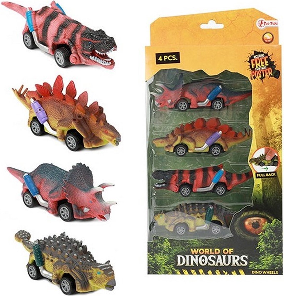 Toi-toys monde des dinosaures voiture à tirer dino, 4 pcs.