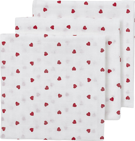 Lingettes hydrophiles Meyco baby sweet heart - paquet de 3 - rouge - 70x70cm