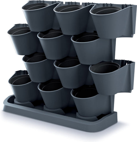 Pots de fleurs verticaux en plastique de jardin Prosperplast - sur pied - modulable - gris anthracite - 67 x 18 x 57 cm - intérieur extérieur