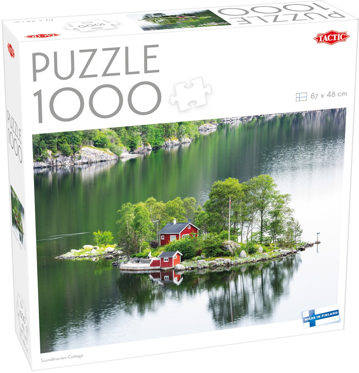 Tactic chalet scandinave – puzzle – 1000 pièces – paysage insulaire scandinave calme – maisons en bois rouge sur l'eau – haute qualité scandinave