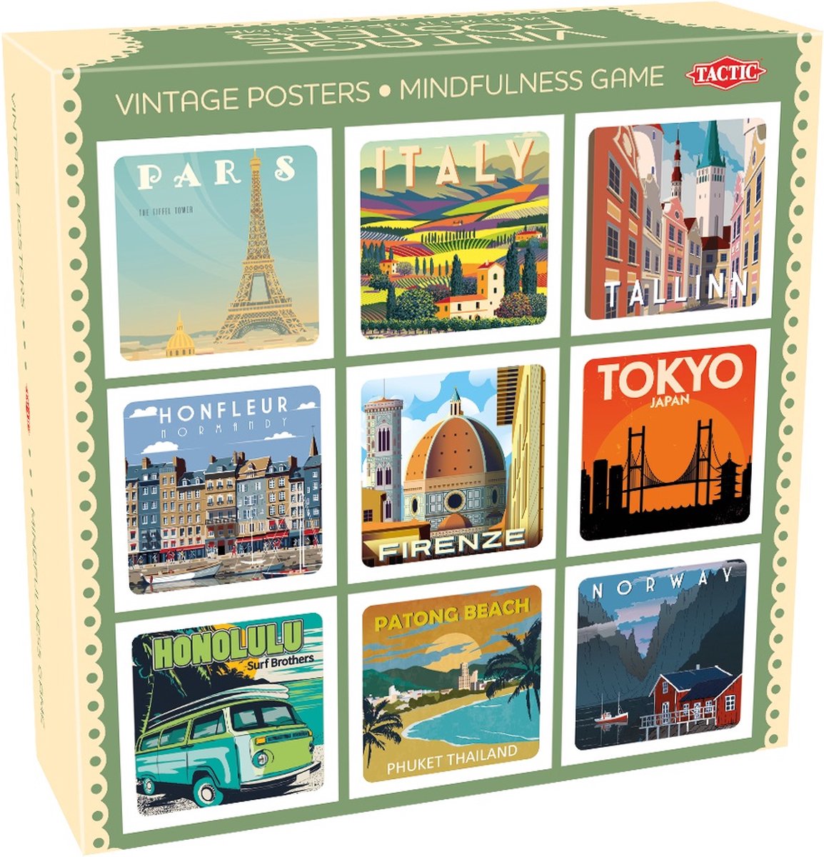 Tactic memo affiches vintage pleine conscience - jeu mémo pour adultes - trouver les bonnes paires - affiches de voyage rétro et illustrations apaisantes - 2 à 6 joueurs - à partir de 14 ans