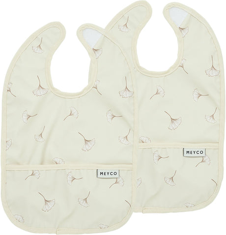 Bavoir bébé ginkgo Meyco avec bac de récupération - pack de 2 - sable doux