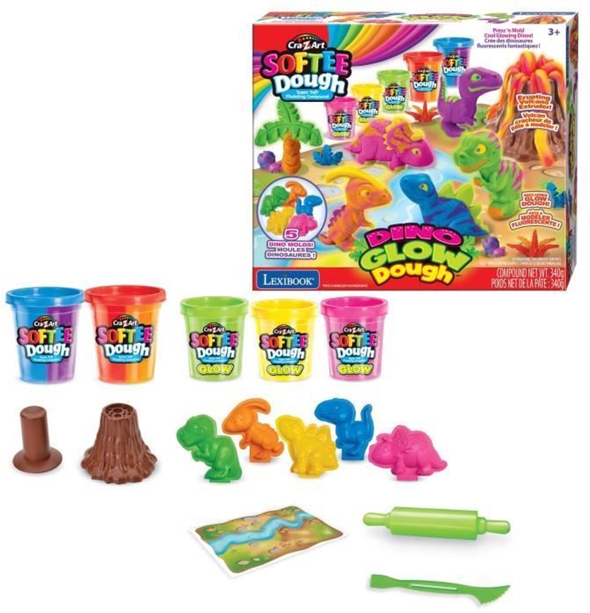 Lexibook softee pâte dino ensemble d'argile néon