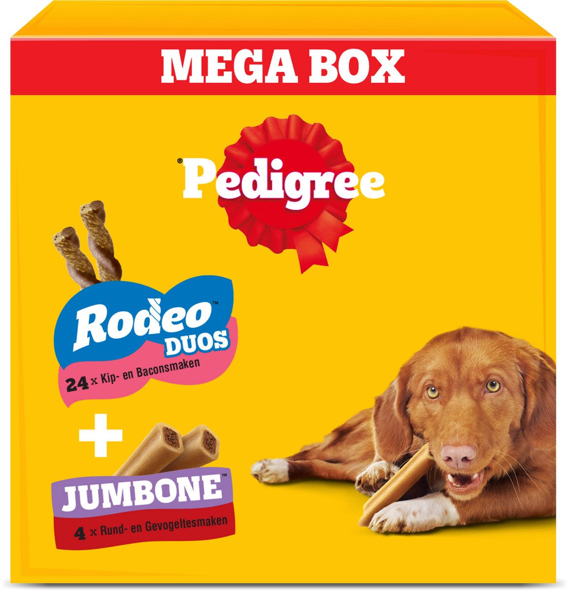 Snacks pour chiens Pedigree - méga boîte - 24 x rodéo et 4 x jumbone - 780g