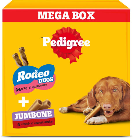 Snacks pour chiens Pedigree - méga boîte - 24 x rodéo et 4 x jumbone - 780g