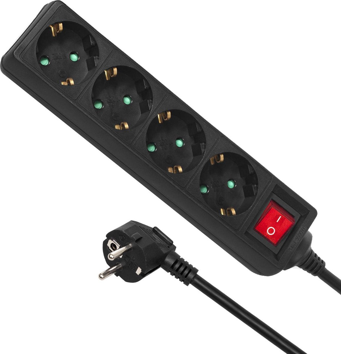 Maclean mce194g - Prise 4 voies avec connexion terre - Rallonge de cordon 5 m - noir