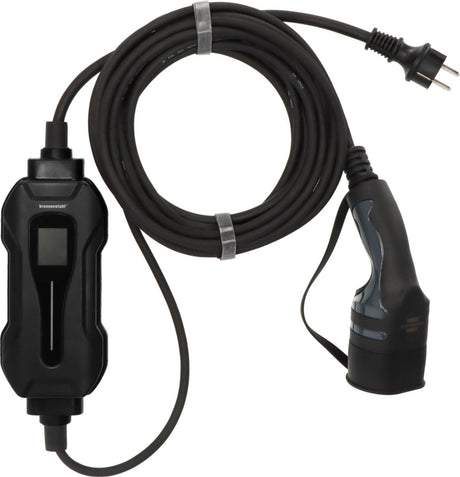 Chargeur portable EV Brennerstuhl type 2 - contact de protection 8m (station de recharge mobile 10a, 2,3kw, ip44, monophasé, affichage avec informations de charge, pour véhicules électriques hybrides bev phev, avec sac de transport)