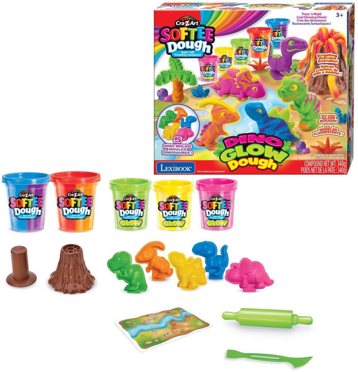 Lexibook softee pâte dino ensemble d'argile néon