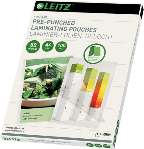 Leitz ilam - pochettes de plastification - perforées - a4 - 80 microns - 100 pièces