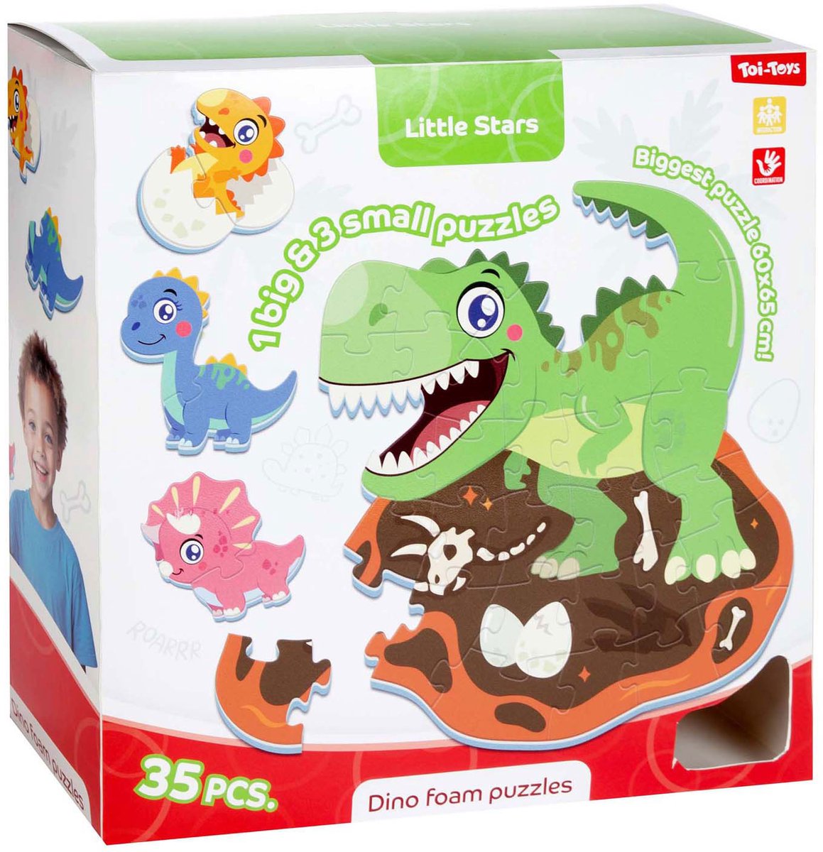 Toi-toys puzzle de sol en mousse petites étoiles dinosaure, 36 pcs.
