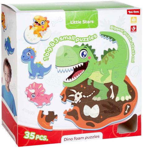 Toi-toys puzzle de sol en mousse petites étoiles dinosaure, 36 pcs.