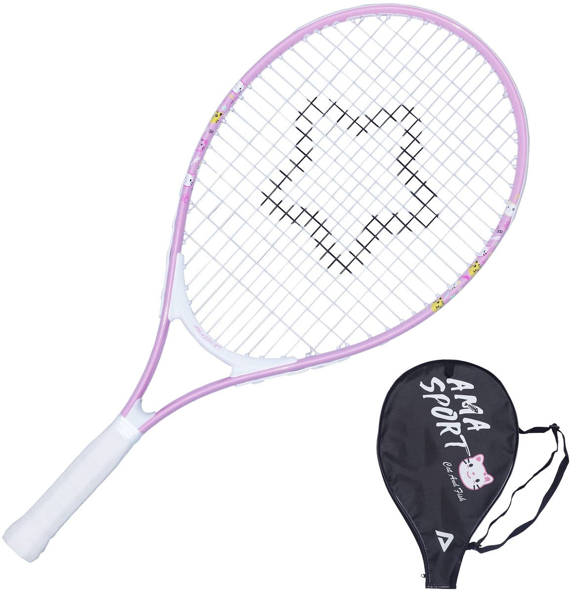 Ama sport raquette de tennis enfant chat rose 23 pouces - raquette junior légère avec sac - idéale pour les débutants -