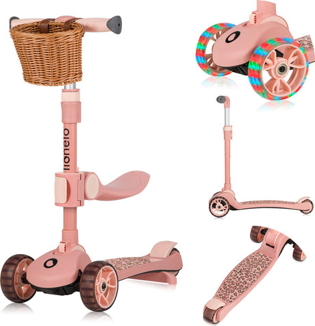 Trottinette enfant Lionelo Franky 2en1 - LED - 3 roues - jusqu'à 50kg - vélo et trottinette 2en1 - grandes roues éclairées - panier à jouets