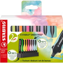 Stabilo green boss pastel - surligneur - fabriqué à partir de 83 % de plastique recyclé - ensemble de bureau 8 pièces - 4 couleurs standards + 4 couleurs pastel