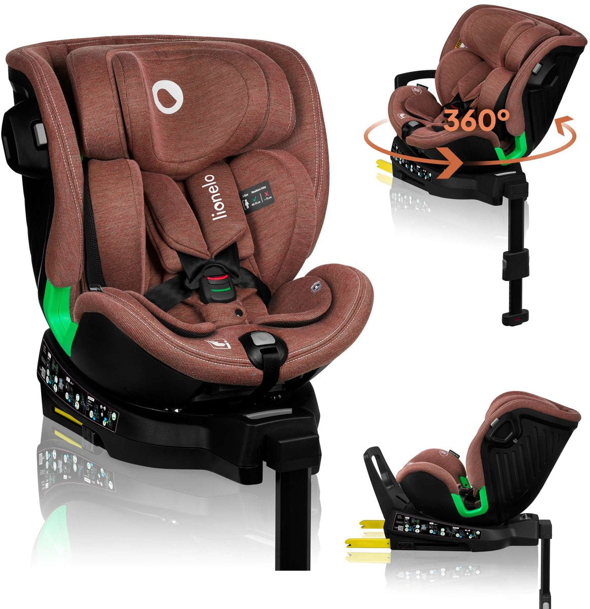 Lionelo Harmony - siège auto i-size 4en1 - rotatif à 360° - siège large - isofix + pied de support - dos à la route jusqu'à 105 cm (18 kg) - 40 à 150 cm - 0 à 36 kg - protection latérale - RWF et FWF - housse en bambou - dri-seat - appui-tête réglable