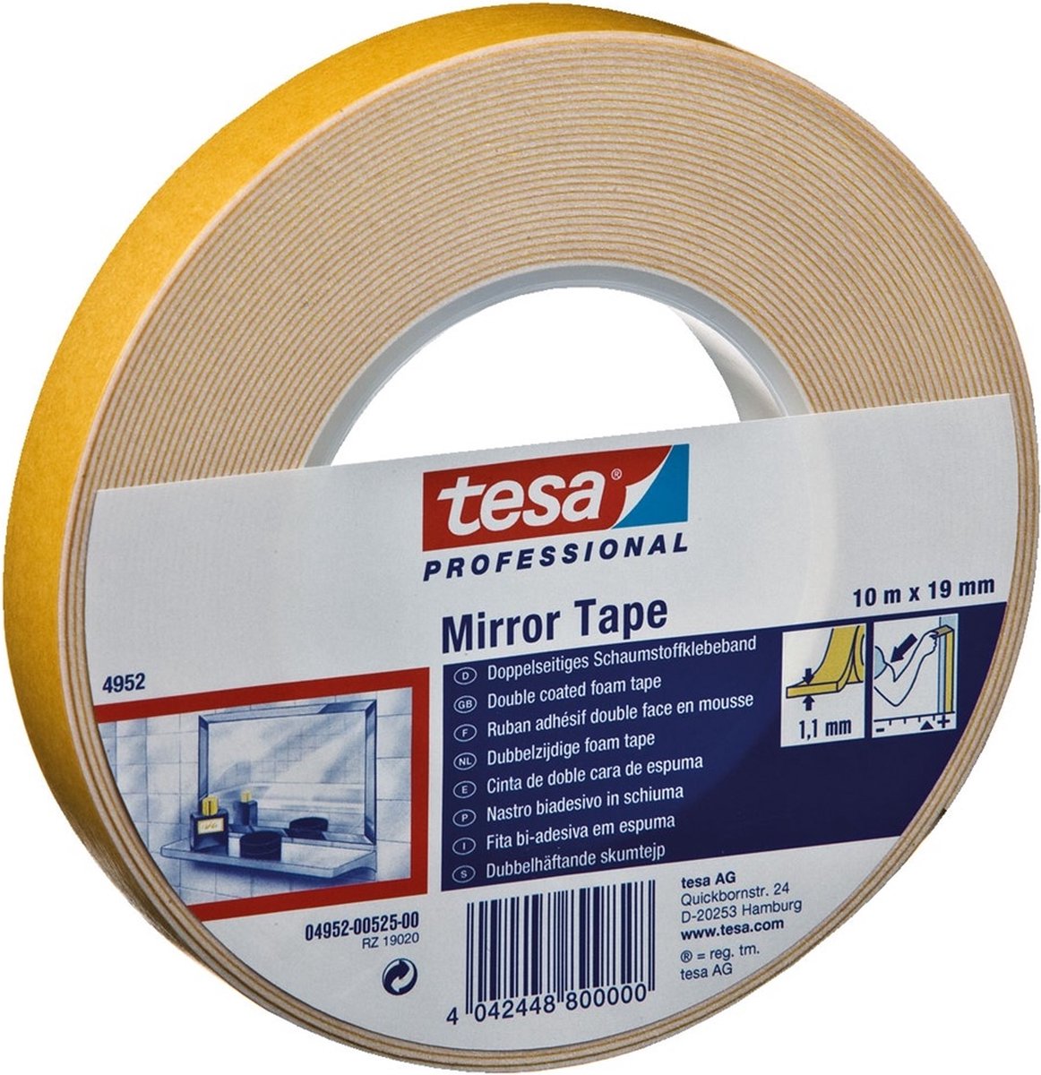 Tesa professional tesa mounting pro spiegel 66952-00002-00 montagetape wit (l x b) 10 m x 19 mm 1 stuk(s)