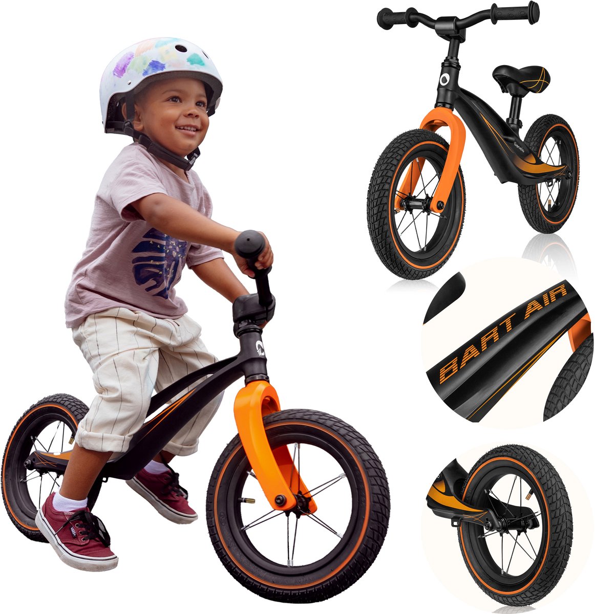 Draisienne Lionelo Bart Air - cadre magnésium - 3,8 kg ultra léger - roues 12" gonflables ou EVA - selle guidon réglable - jusqu'à 30 kg - à partir de 2 ans - poignées antidérapantes - limiteur guidon - repose pieds - poignée - certifié EN71 -
