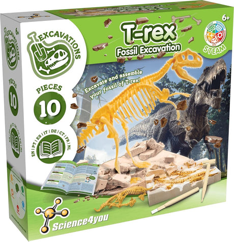 Science 4 you science4you excavation de fossiles t-rex - excavation de squelette de dinosaure - kit d'excavation dino - avec marteau burineur
