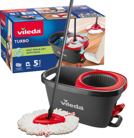 Vileda turbo 2in1 – set complet avec vadrouille et seau avec presse-pédale - vadrouille en microfibre 2en1