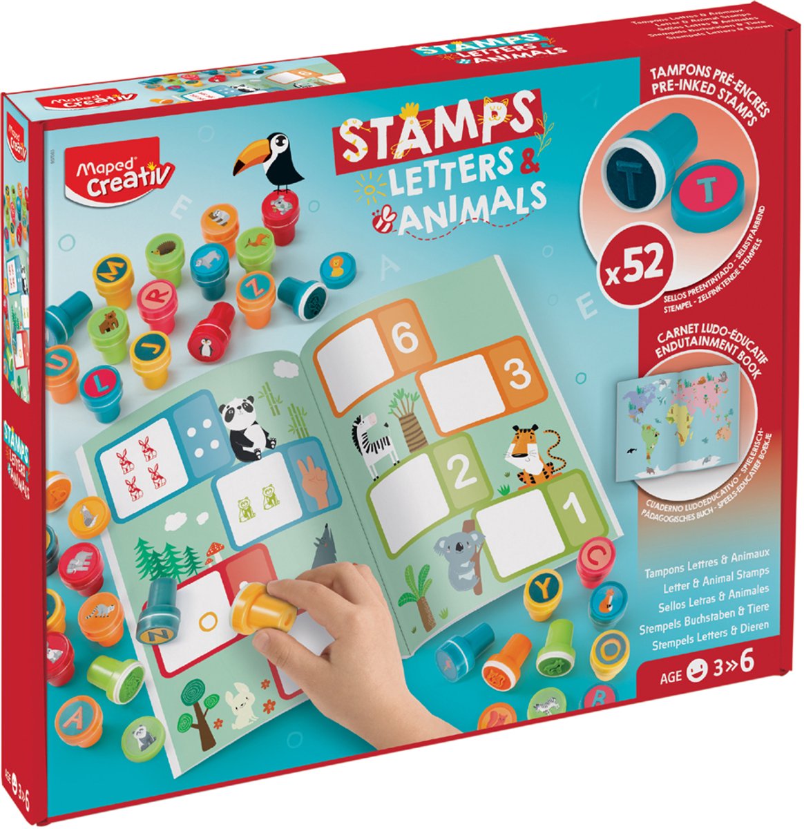 Set de tampons créatifs Maped 'lettres animaux', carton